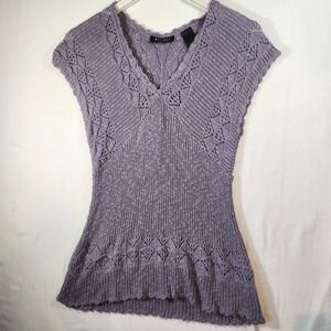 Axcess y2k Lavender Purple Pointelle Knit V-Neck Cap Sleeve Top Medium